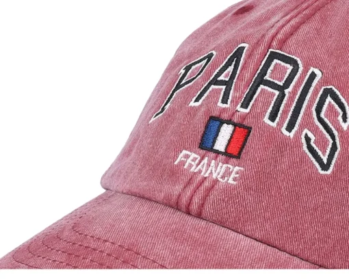 Dad Cap-Iconic Paris France Washed Dad Cap - Red