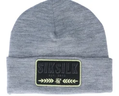 New SikSilk Patch Beanie Grey Marl Cuff -