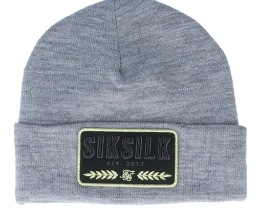 New SikSilk Patch Beanie Grey Marl Cuff -