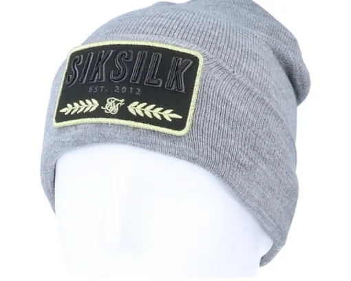 New SikSilk Patch Beanie Grey Marl Cuff -