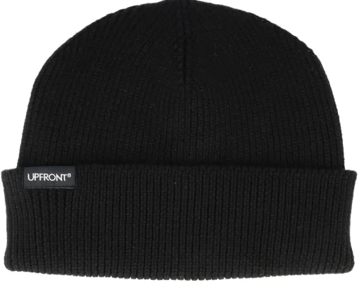 Cuff Beanies-Upfront Patch Rib Beanie Color Black Cuff -