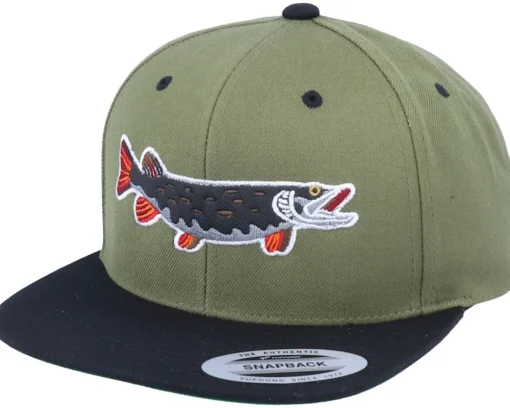 Outlet Skillfish Pike Black Applique Olive/Black Snapback -
