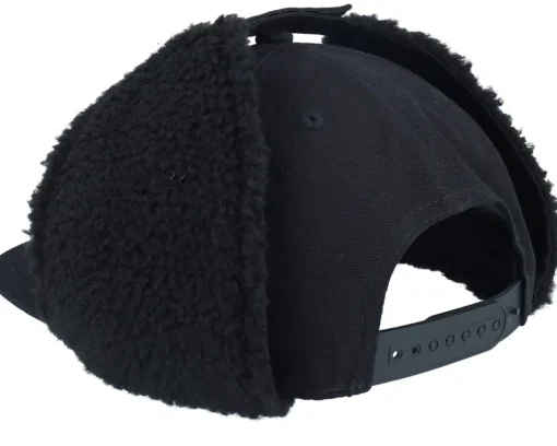 Earflap-Wild Spirit Pin Script Canvas Flatbrim Earflap - Black