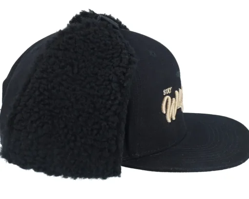 Earflap-Wild Spirit Pin Script Canvas Flatbrim Earflap - Black
