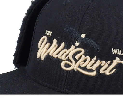 Earflap-Wild Spirit Pin Script Canvas Flatbrim Earflap - Black