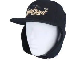 Earflap-Wild Spirit Pin Script Canvas Flatbrim Earflap - Black