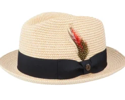 Outlet Jaxon & James Pinch Crown Toyo Braided Natural/Black Trilby -