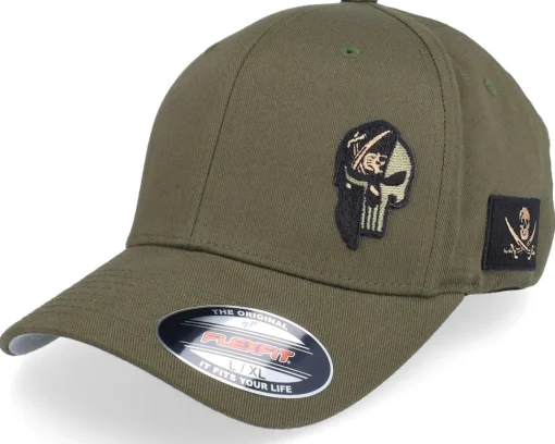 Sale Army Head Pirate Army Skull Olive Wooly Combed Flexfit - Green