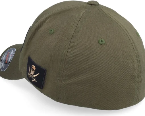 Sale Army Head Pirate Army Skull Olive Wooly Combed Flexfit - Green