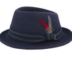 Trilby Hats-Stetson Player Woolfelt Navy/Gunmetal Trilby -