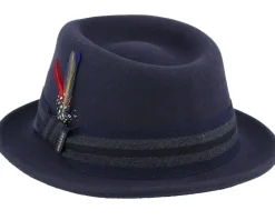 Trilby Hats-Stetson Player Woolfelt Navy/Gunmetal Trilby -