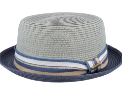 Pork Pie Hats | Straw Hat-Stetson Pork Pie Toyo Olive/Navy Straw Hat -