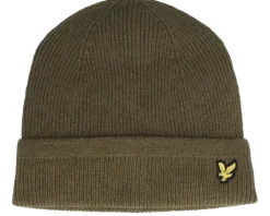 Cuff Beanies-Lyle & Scott Racked Rib Beanie Olive Cuff -
