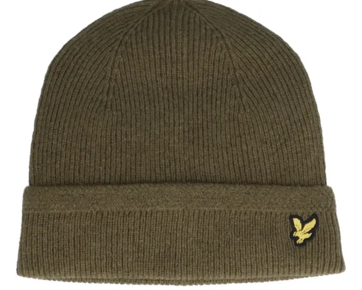Cuff Beanies-Lyle & Scott Racked Rib Beanie Olive Cuff -