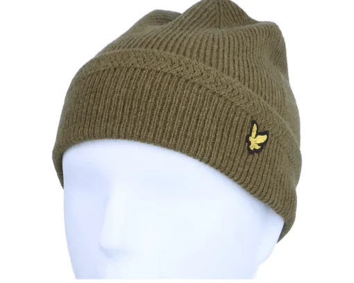 Cuff Beanies-Lyle & Scott Racked Rib Beanie Olive Cuff -