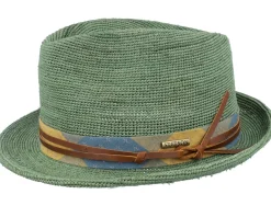 Outlet Stetson Raffia Crochet Olive Trilby Straw Hat -