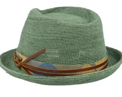 Outlet Stetson Raffia Crochet Olive Trilby Straw Hat -