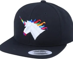 Snapback-Origami Rainbow Paper Unicorn Black Snapback -