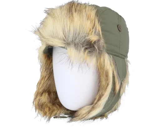 Trapper-MJM Hats Recycled Taslan/Faux Fur Army/Natural Trapper - Green