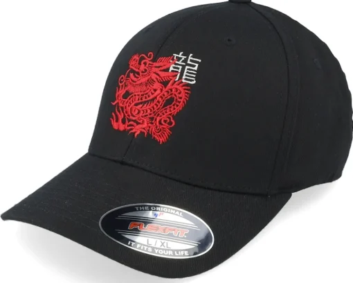 Fashion Iconic Red Chinese Dragon Logo Black Flexfit -
