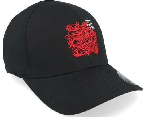 Fashion Iconic Red Chinese Dragon Logo Black Flexfit -