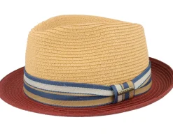 Straw Hat | Trilby Hats-Stetson Red/Beige Trilby Straw Hat -