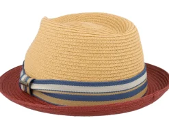 Straw Hat | Trilby Hats-Stetson Red/Beige Trilby Straw Hat -