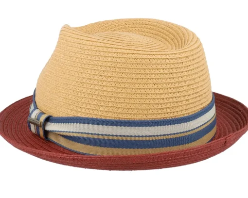 Straw Hat | Trilby Hats-Stetson Red/Beige Trilby Straw Hat -