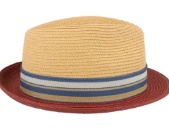 Straw Hat | Trilby Hats-Stetson Red/Beige Trilby Straw Hat -