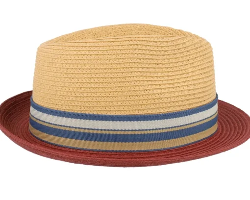 Straw Hat | Trilby Hats-Stetson Red/Beige Trilby Straw Hat -