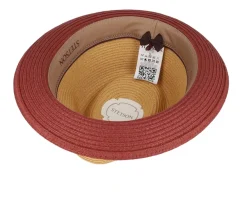 Straw Hat | Trilby Hats-Stetson Red/Beige Trilby Straw Hat -