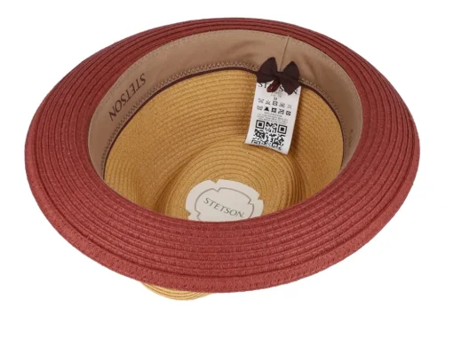 Straw Hat | Trilby Hats-Stetson Red/Beige Trilby Straw Hat -