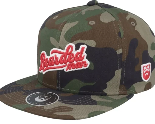 Snapback-Bearded Man Retro Logo Script Patch Camo Snapback -