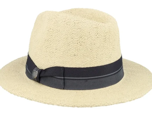 Fedora-Brixton Roma Fedora Natural/Black Straw Hat -