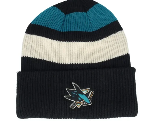 Cuff Beanies-47 Brand San Jose Sharks Clubhouse Jennings Beanie /White/Teal Cuff - Black