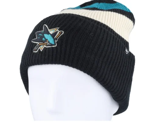Cuff Beanies-47 Brand San Jose Sharks Clubhouse Jennings Beanie /White/Teal Cuff - Black