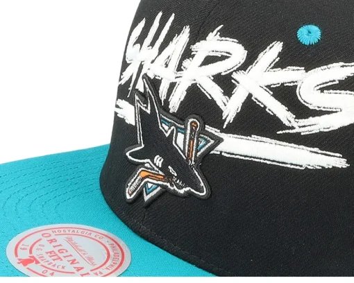 Snapback-Mitchell & Ness San Jose Sharks Transcript /Teal Snapback - Black