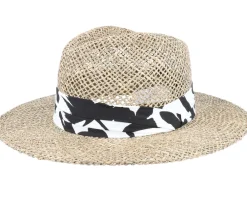 Outlet Seeberger Seagras Fedora With Trimming Nature-Black Straw Hat -