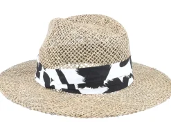 Outlet Seeberger Seagras Fedora With Trimming Nature-Black Straw Hat -