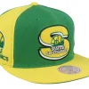 Snapback-Mitchell & Ness Seattle Supersonics Rear Script Deadstock Green/Gold Snapback -