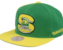 Snapback-Mitchell & Ness Seattle Supersonics Rear Script Deadstock Green/Gold Snapback -