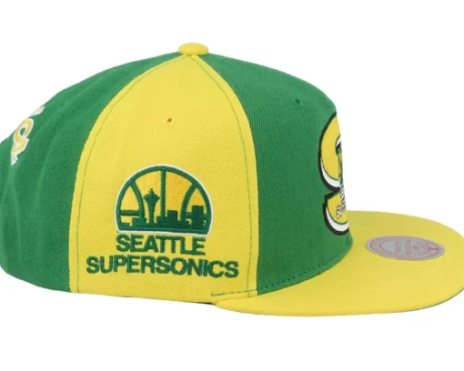 Snapback-Mitchell & Ness Seattle Supersonics Rear Script Deadstock Green/Gold Snapback -