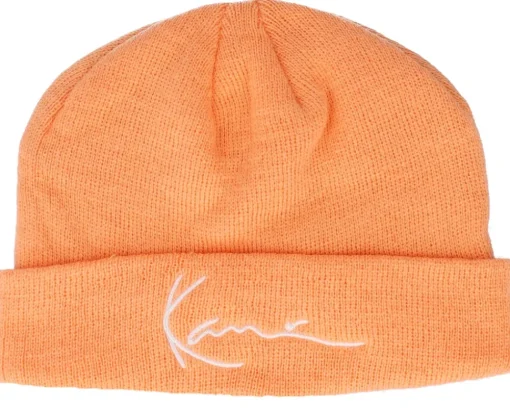 Hot Karl Kani Signature Fisherman Beanie Light Orange Short Beanie -