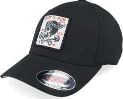 Hot Born To Ride Skull & Pistons Patch Black Flexfit -