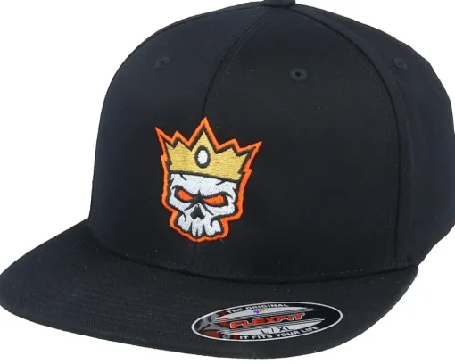 New Iconic Skull Crown Flat Brim Black Fitted -