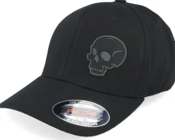 Discount Iconic Skull Engraved Wooly Combed Black Flexfit -