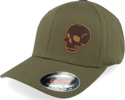 Flexfit-Iconic Skull Engraved Wooly Combed Olive Flexfit -