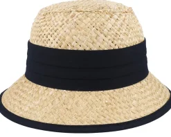 Buckets | Straw Hat-Seeberger Small Cloche Woman Nature-Black Straw Hat -