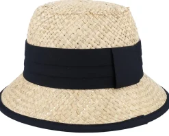 Buckets | Straw Hat-Seeberger Small Cloche Woman Nature-Black Straw Hat -