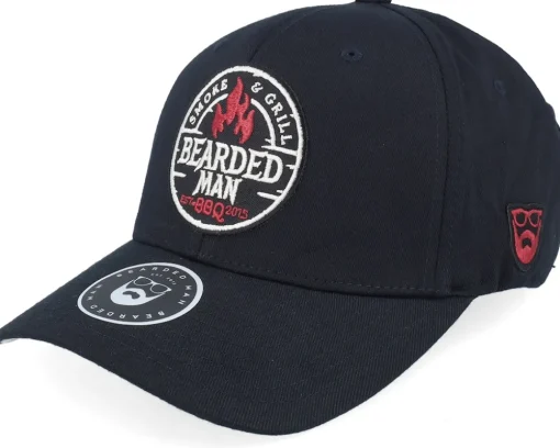 Discount Bearded Man Smoke Grill Bbq Logo Blk Wooly Combed Black Flexfit -